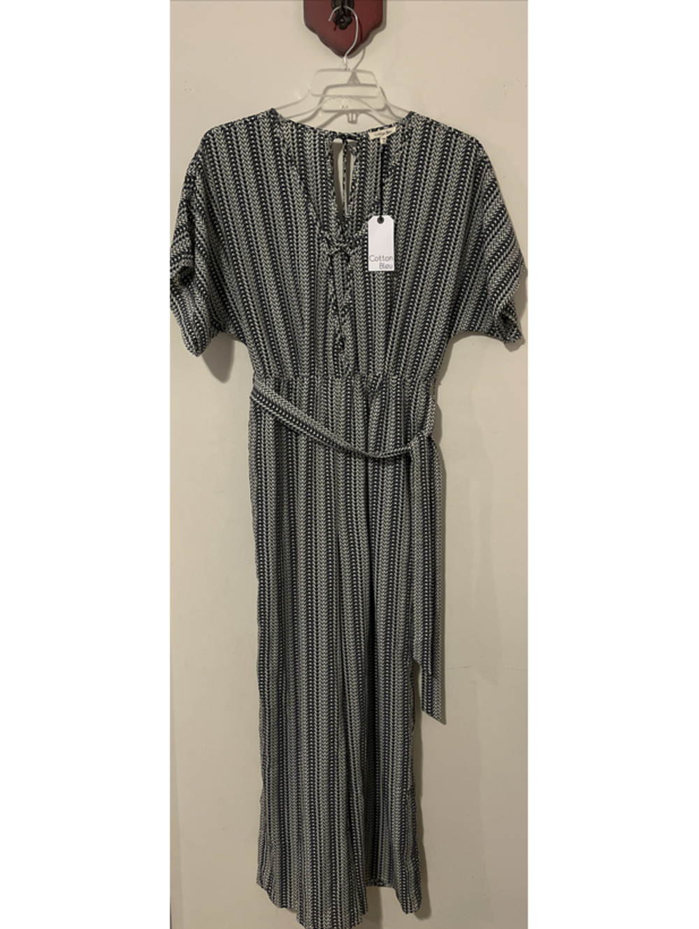Cotton Blue Womens Small Gray Striped Pant Style Vneck Jumpsuit NWT! A3059
